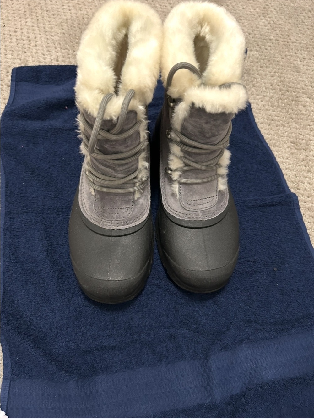 Women's Gray Faux-Fur Winter Snow Boots